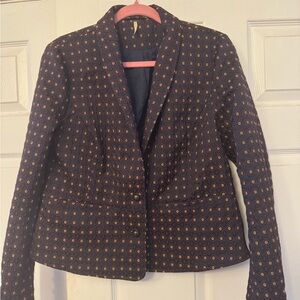 Free People Dark Blue Blazer with Gold Pattern